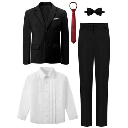 Boys Suit Kids Wedding Tuxedo Easter Birthday Party Gift Formal Perform Outfit Set Pants + Blazer + Dress Shirt + Necktie 4PCS