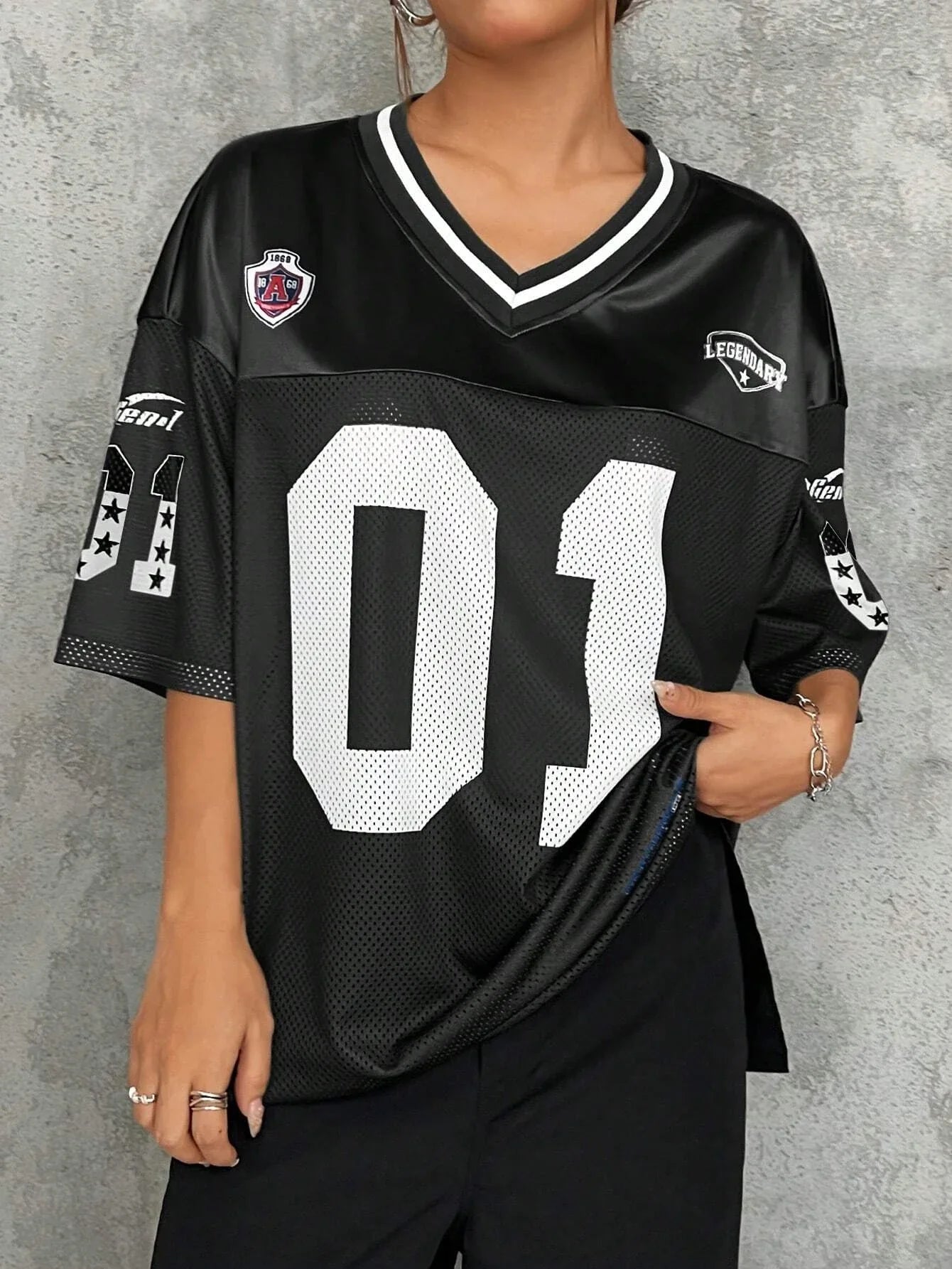 American Sports Fashion V-Neck T-Shirt Street Y2K Hip-Hop Jersey Women's Loose Breathable Quick Drying Casual Versatile Top