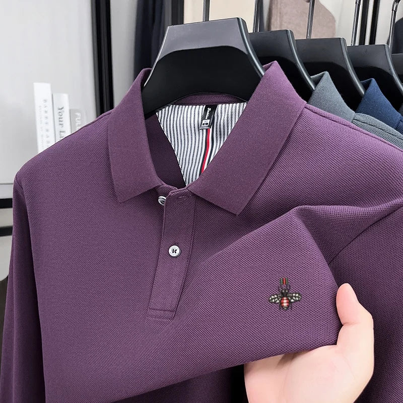 100% cotton high-end spring and autumn new men's long sleeved casual comfortable polo shirt exquisite brand bee embroidery top