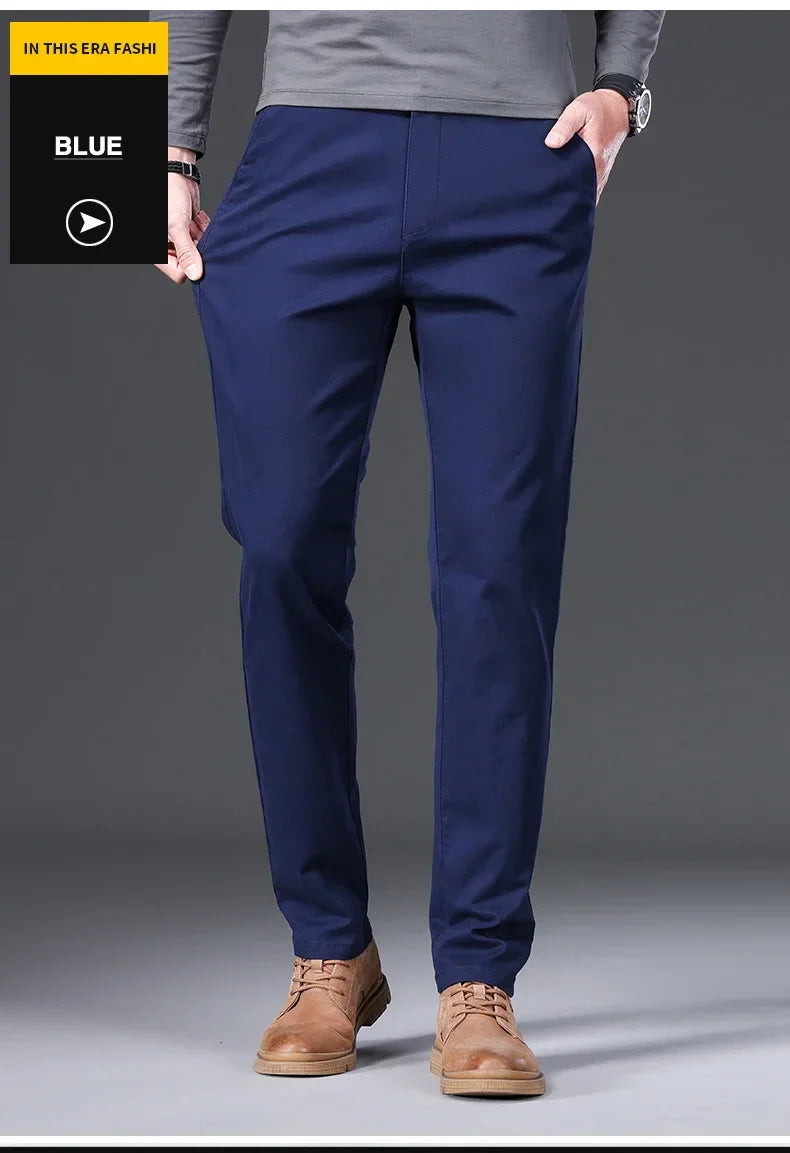 97% Cotton Classic Men's Casual Pants New Soft Cozy Elasticity Straight Business Trousers Fashion Branded Clothing Size 28-38