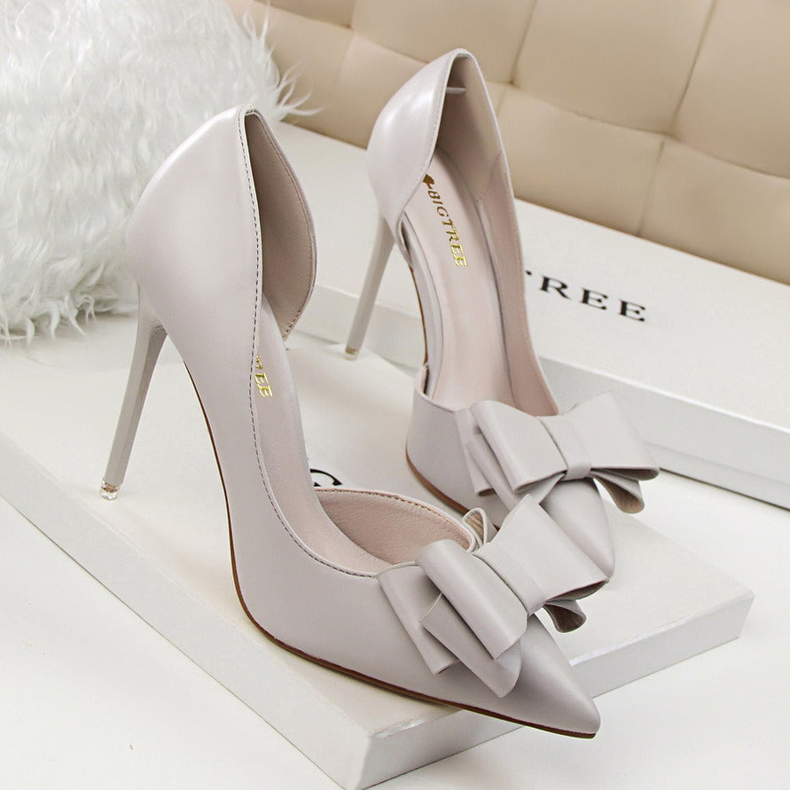Women 7.5cm 10cm High Heels Korean Pumps Scarpins Cute Bow Middle Low Heels Lady Fetish Sweet Wedding Bridal Yellow Blue Shoes