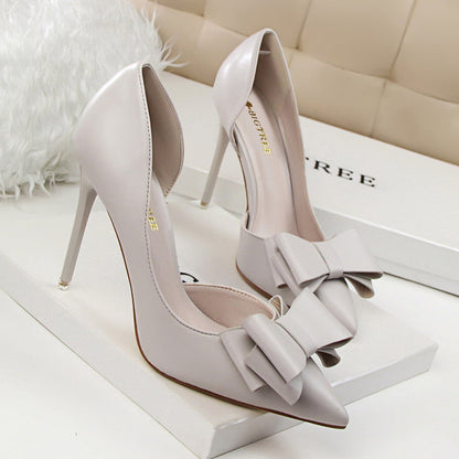 Women 7.5cm 10cm High Heels Korean Pumps Scarpins Cute Bow Middle Low Heels Lady Fetish Sweet Wedding Bridal Yellow Blue Shoes