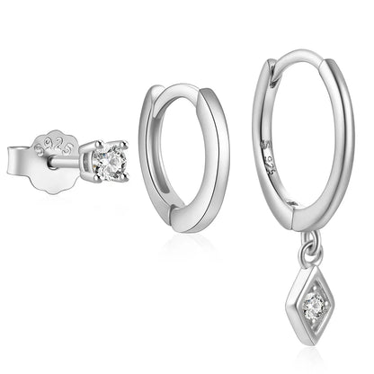 925 Sterling Silver 3PCS DIY Hoop Earring With Piercing Stud Earring Set Women Men Party Wedding Jewelry Set pendientes 925