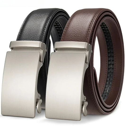 3.5cm High End Handsome Alloy Automatic Buckle Belt Men's Durability PU Leather Waistband Fashion Business Male Waist Straps