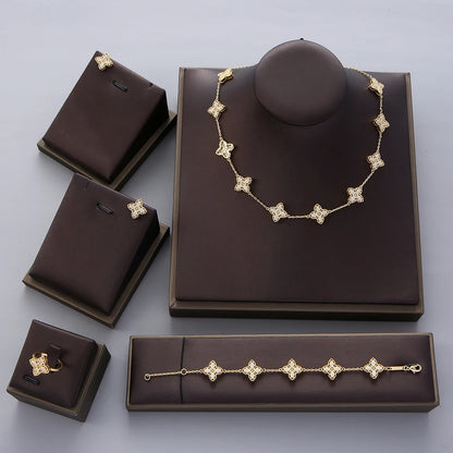 Luxury Flower Statement Necklace earring ring BraceletJewelry Set For Women Wedding Party Full Zircon Dubai Bridal jewelry N0555