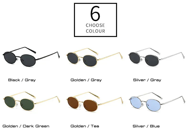 Retro Small Oval Metal Frame Women Sunglasses UV400 Men Punk Sun Glasses