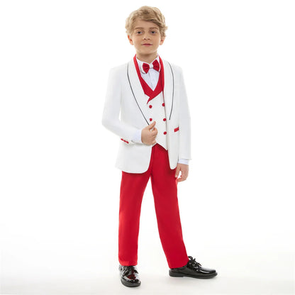 Stylish Occasion Wear Kids White Red Contrast Formal Multi Piece Suit Set Eye Catching Design Perfect For Festival Performance