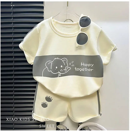 2026 New Kids Short Sleeve Suit Striped Girls Boys Set Summer Tops +short Baby Clothes Children's Wear