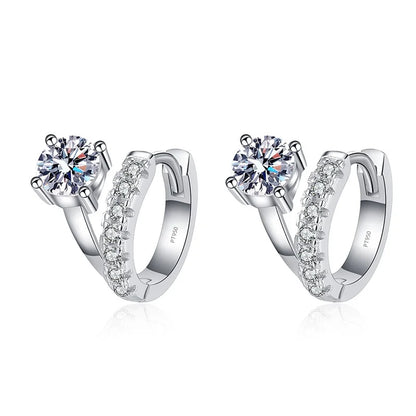 Luxury Platinum Earrings PT950 Asymmetric French Design Women's Buckle D Colour Moissanite Diamond White Gold Jewelry