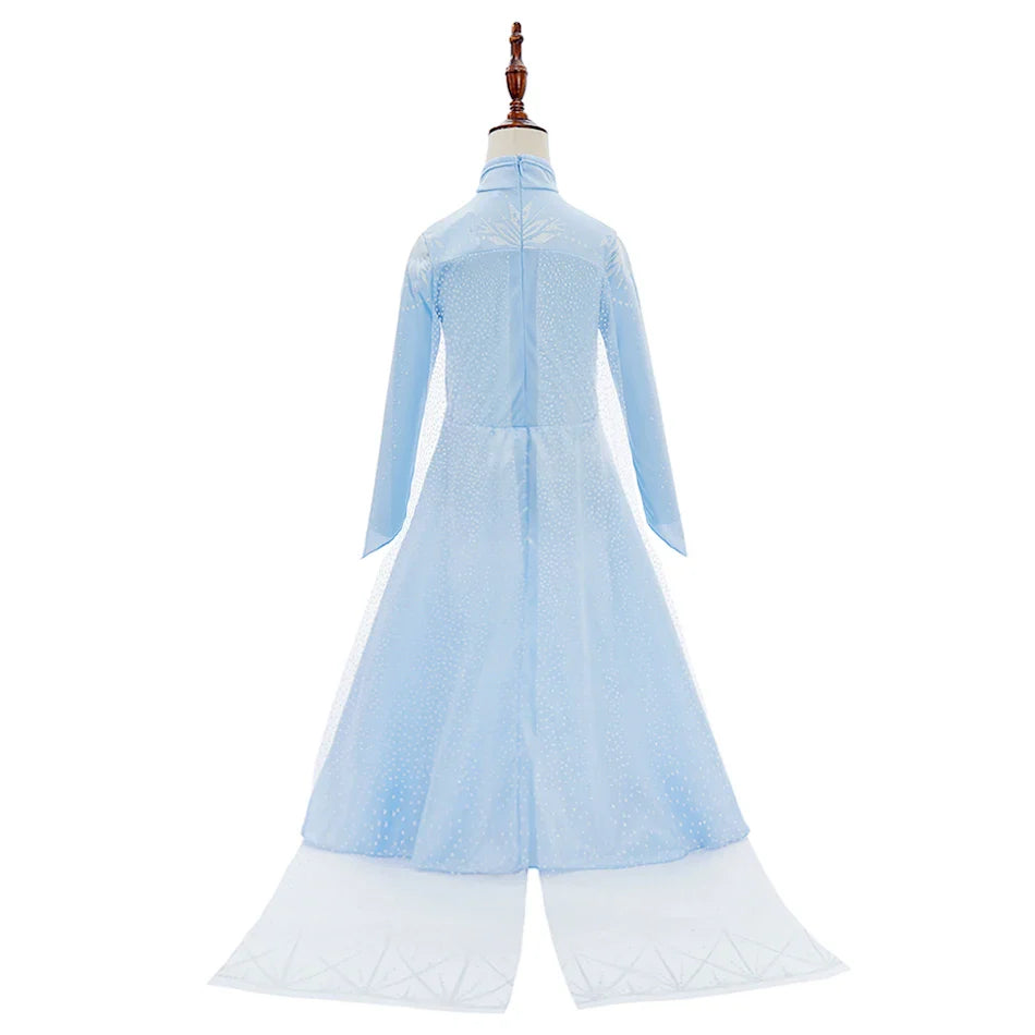 Children Carnival Blue Sequins Elsa Cosplay Dress Girls Elegant Blue Princess Costume Kids Halloween Birthday Party Clothes
