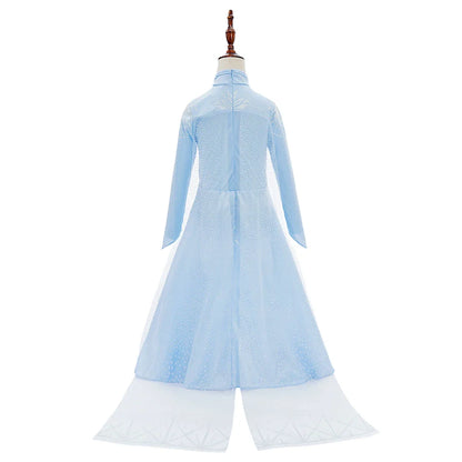 Children Carnival Blue Sequins Elsa Cosplay Dress Girls Elegant Blue Princess Costume Kids Halloween Birthday Party Clothes