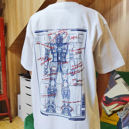Japanese Anime All Cotton T-shirt Mobile Suit Gundam RX78 Design Picture Short Sleeved Hot Selling Loose Casual Couple Top