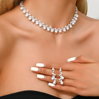 Silver Color Pearl Crystal Bridal Jewelry Sets Wave Shape Choker Necklace Earrings Sets for Women Wedding Jewelry Sets