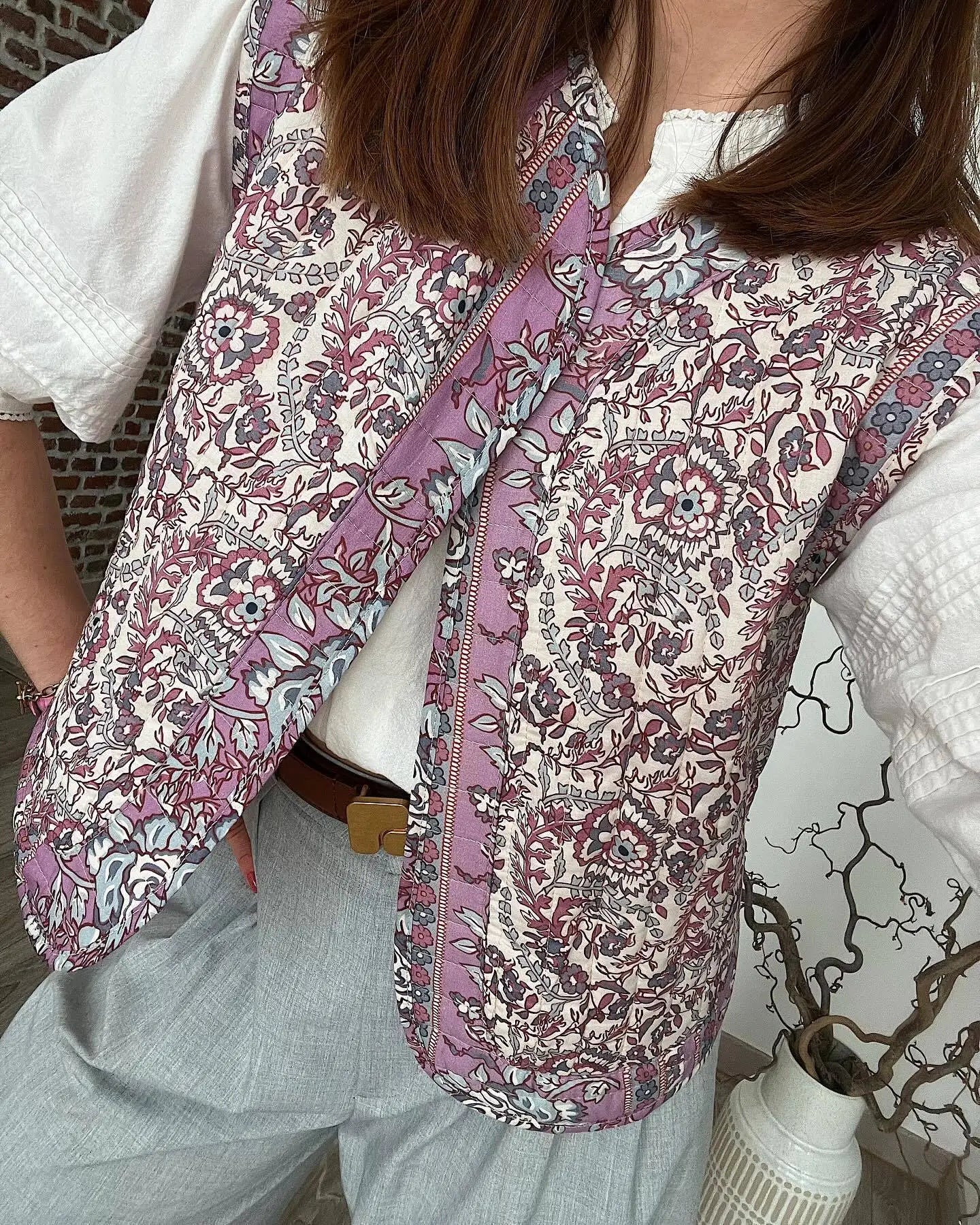 Floral Print Quilted Woman Vest Sleeveless Open Front Loose Female Streetwears retro national style ladies Tops girls Outwear