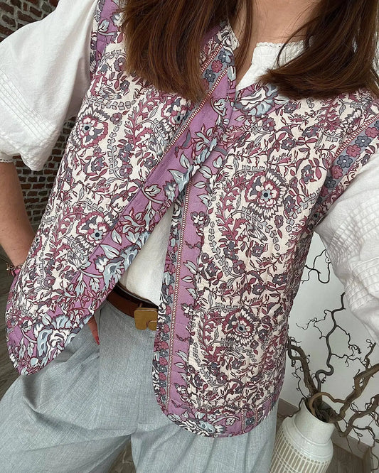 Floral Print Quilted Woman Vest Sleeveless Open Front Loose Female Streetwears retro national style ladies Tops girls Outwear