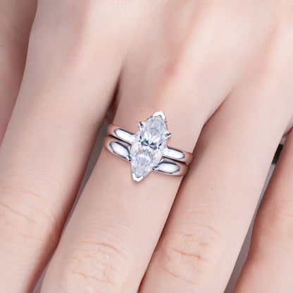 3ct Marquise Cut Moissanite Wedding Bands Ring 18k Gold Plated 925 Sterling Silver Solitaire Bridal Rings Set for Women