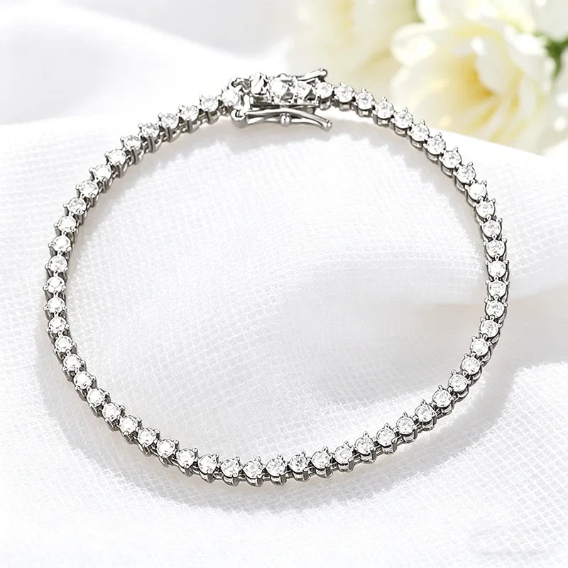 Certified 2mm All Moissanite Tennis Bracelets for Women Thin Chain Lab Diamond Dainty Jewelry 100% Real 925 Pure Silver