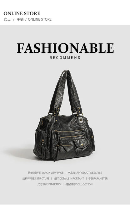Y2K Hot Women's Punk Biker Tote Bag Large Capacity PU Leather Crossbody Purse with Multi Pockets for Work Commute Moto Style