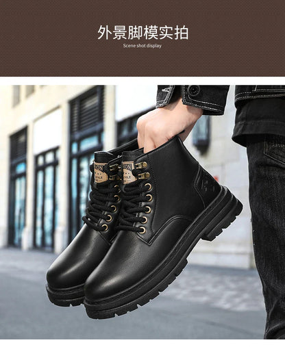 Men's boots four seasons soft-sole non-slip casual boots fashion outdoor work boots high boots classic Joker youth leather boots