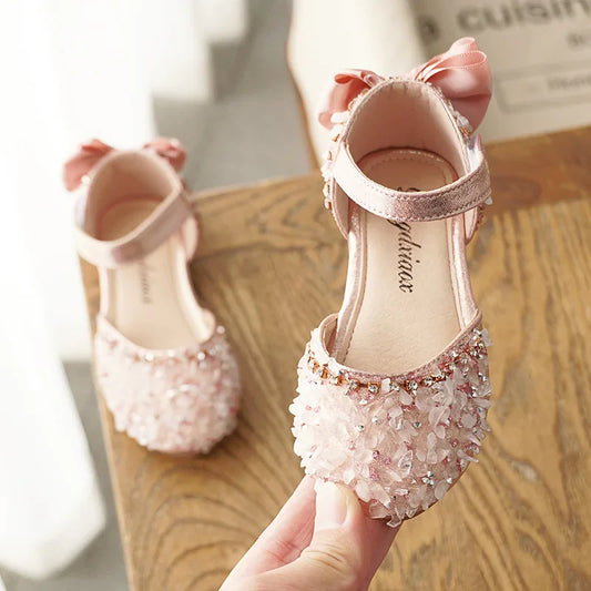 Summer Kids Shoes for Girl Sandals Fashion Sequins Cute Bow Little Girl Shoes Flat Heels Princess Shoes  SM004