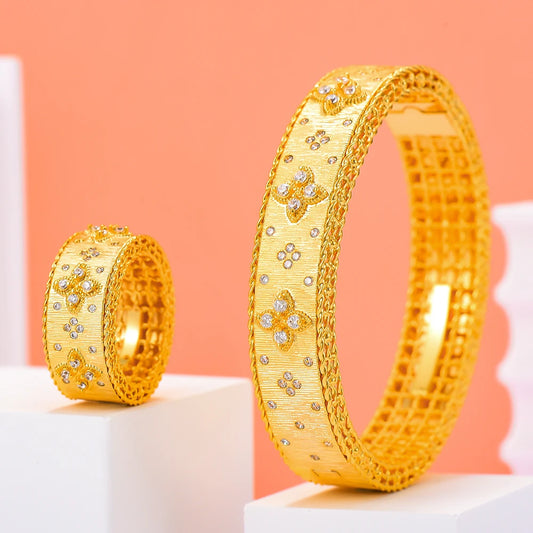 Luxury African Bangle Ring Sets Fashion Dubai Bridal Jewelry Sets For Women Wedding brincos para as mulheres 2024