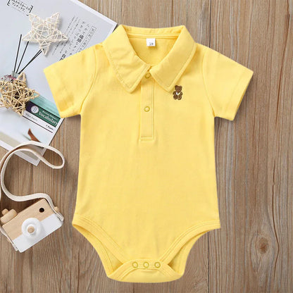 Summer Cotton Newborn Romper  2025 A Class Soft Breathable Polo Collar Easy Dressing Jumpsuit for 0-12 Months Boys Girls