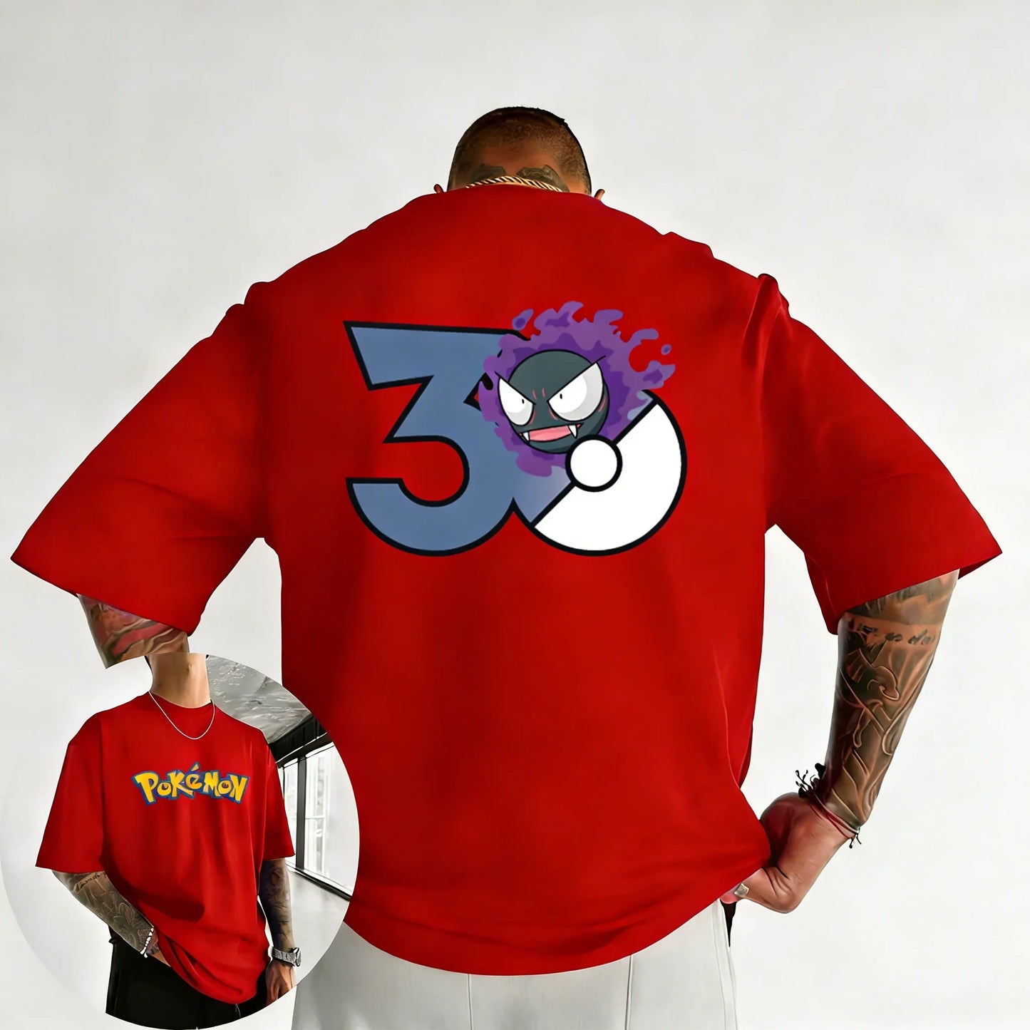 30th Anniversary Gastly Printed T-shirt Summer New Men's and Women's Loose Casual Hip Hop Trendy Short Sleeve Top