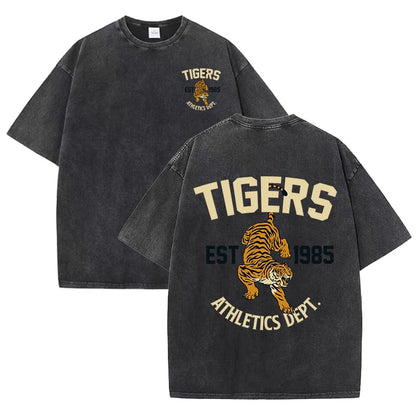 Est 1985 Sport Print Washed Women T-Shirt Summer Casual Retro T Shirts Snow Wash Tee Top Loose Unisex Retro Streetwear