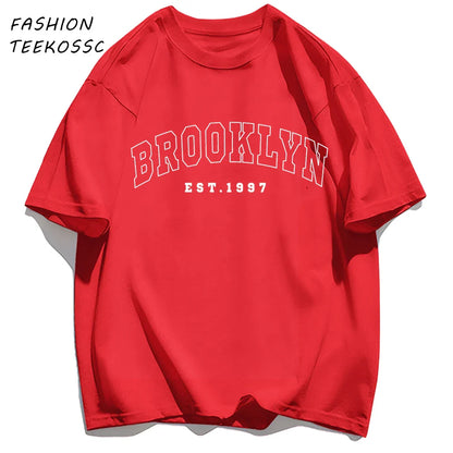 Brooklyn Est 1997 City Usa Printing Men T-Shirt Summer Casual T Shirts All-Match Crewneck Tops Oversized Soft Streetwear