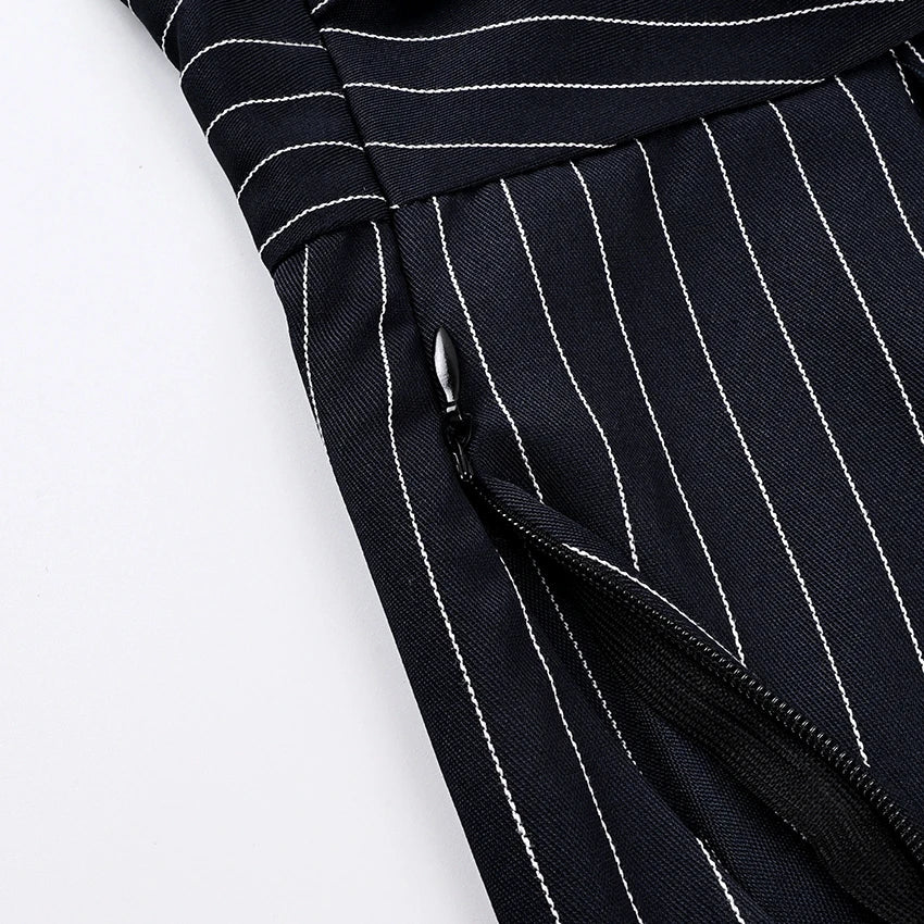 Elegant High Waist Stripe Shirt Dress Women 2025 Street Chic Long Sleeve Slim Dresses Female Office Single Breasted  Dress