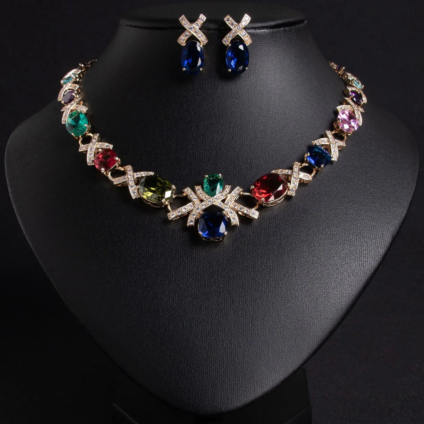 Pop Hot Stereo Jewelry Oil Painting Necklace Earrings Premium Multi-Color 2-Piece Wedding Travel Women's Holiday Gift M-1000