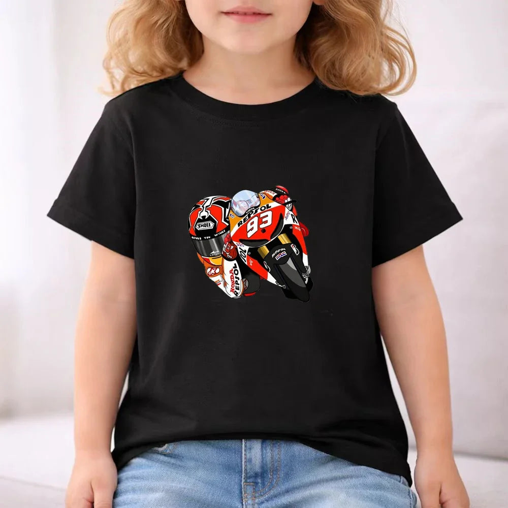 Summer red Short Sleeve T Shirt +shorts 2 Piece Motorcycle race car number 93 Children Clothes Casual Boy Girl Kid Tracksuit
