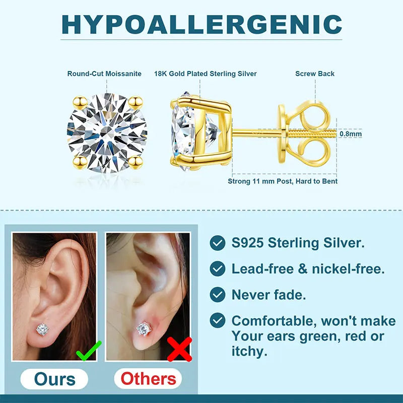 Unisex Classic Round Moissanite Earring For Women Jewelry 5MM/6MM/7/MM Silver 925 Fashion Earrings Women Gift