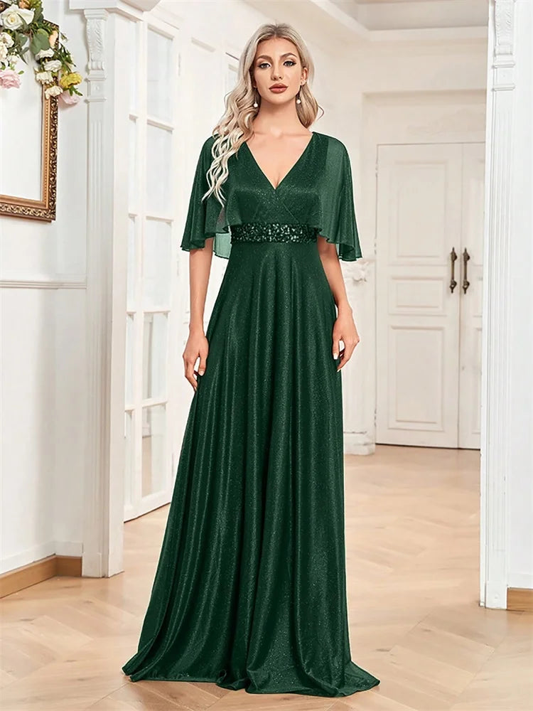 Elegant Shining Formal Evening Dresses Long 2025 Luxury Women Wedding Party Dress Short sleeve Cocktail Prom Graduation Gowns