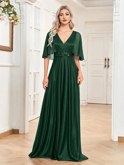 Elegant Shining Formal Evening Dresses Long 2025 Luxury Women Wedding Party Dress Short sleeve Cocktail Prom Graduation Gowns