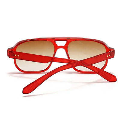 Vintage Double Bridges Men Square Sunglasses Fashion Green Ocean Lens UV400 Eyewear Women Trending Rivets Sun Glasses