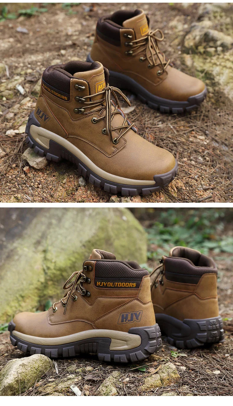 High-Top Leather Men's Boots Breathable Desert Combat Boots Outdoor Non-slip Hiking Boots Men Motorcycle Boots Work Ankle Boots