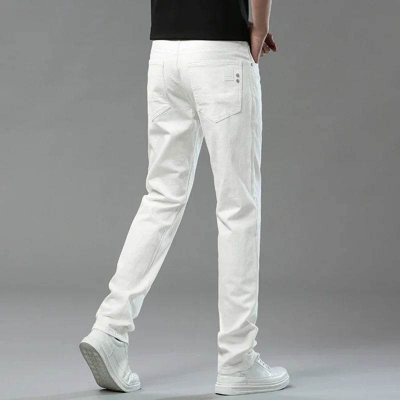 2025 Autumn Men's Elastic Colorful Jeans Breathable Casual  Straight Fitted Solid Color Denim Pants Korean Fashion Trousers