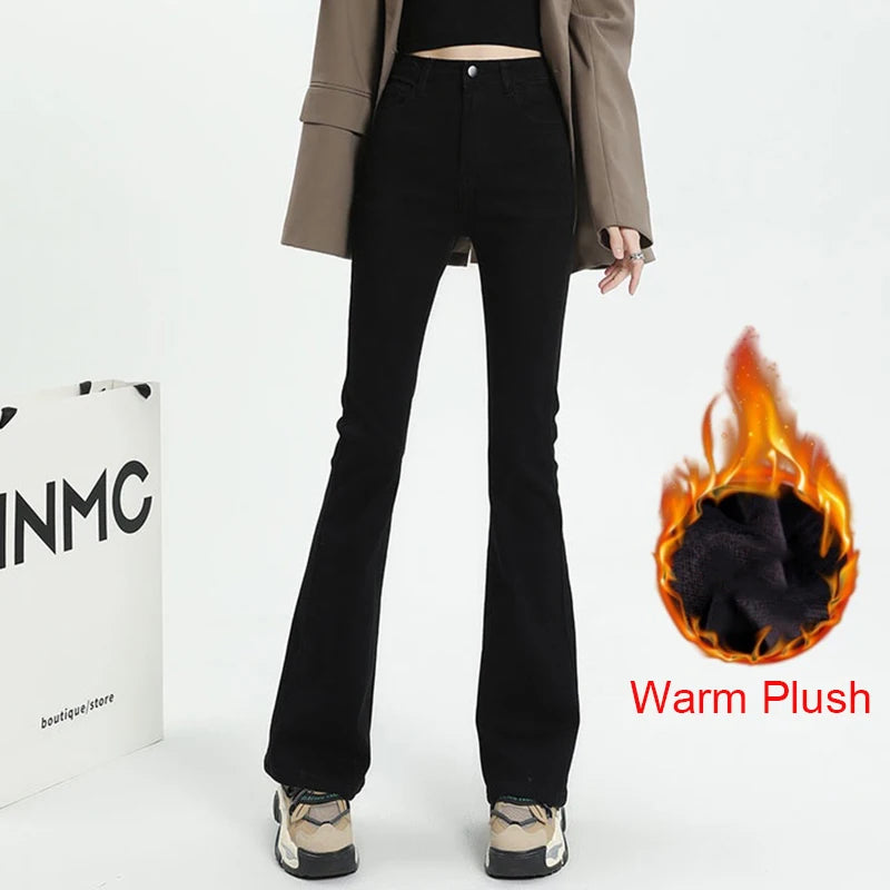 Woman American High Waist Slim Fit Bell Bottom Jeans Female Fashion Y2k Flare Pants Girls Elastic Designer Black Denim Trousers