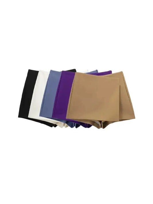 Women Fashion Pareo Style Asymmetric Shorts Skirts Vintage High Waist Side Zipper Female Skort Mujer