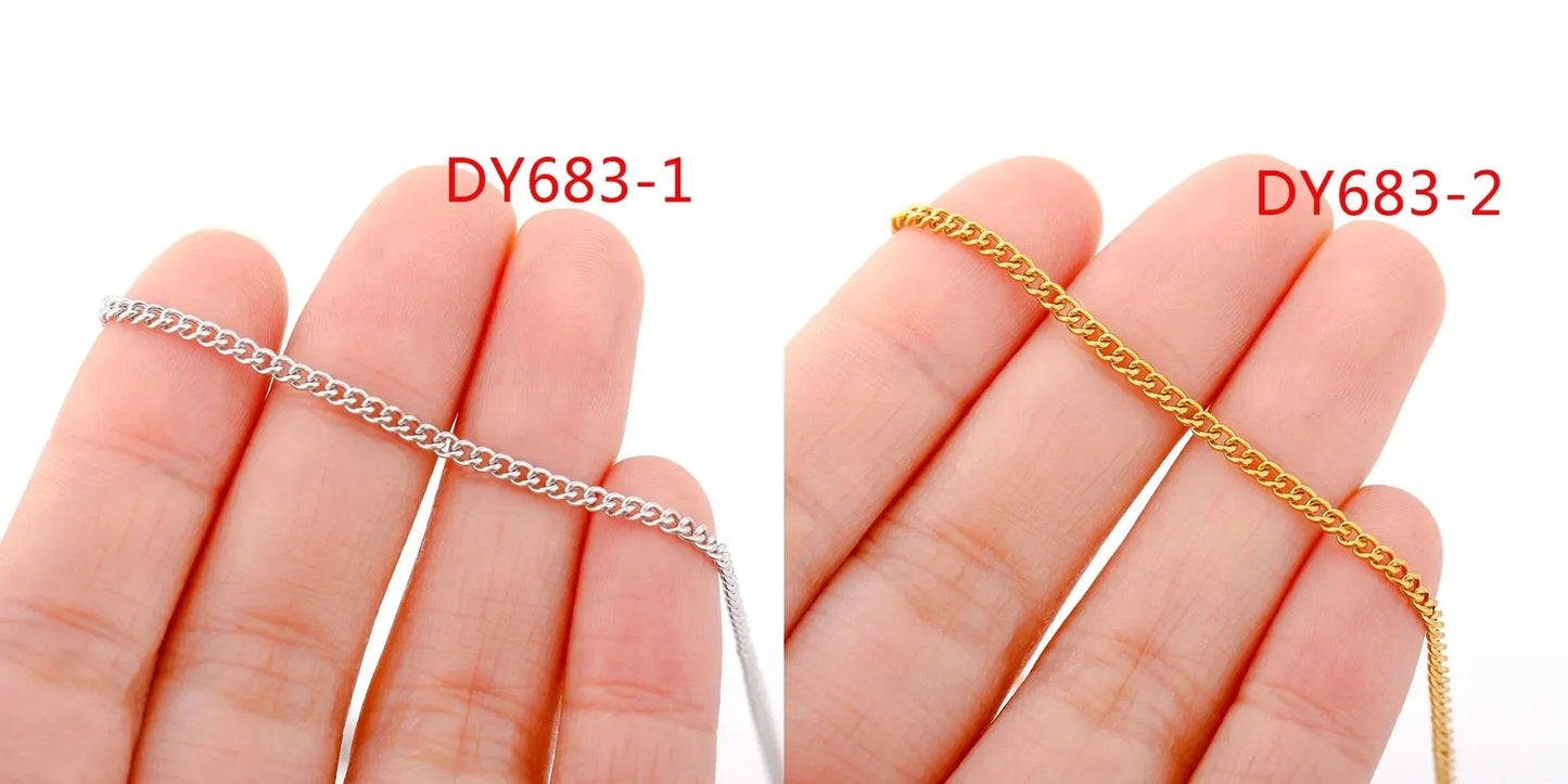 5Pcs/Lot Stainless Steel Bead Rope Link/Cuban/Paperclip Links Snake Chain Necklace Diy Women Jewelry 18K Gold Color Neck Chains