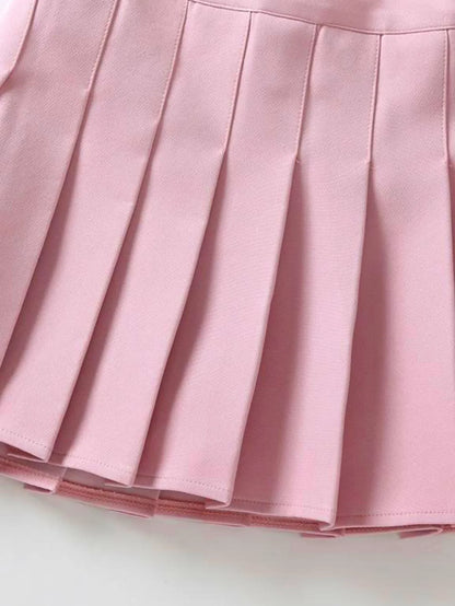 2026 Summer Women Pink High Waist Pleated Mini Skirt Casual School Style A-Line Skirt