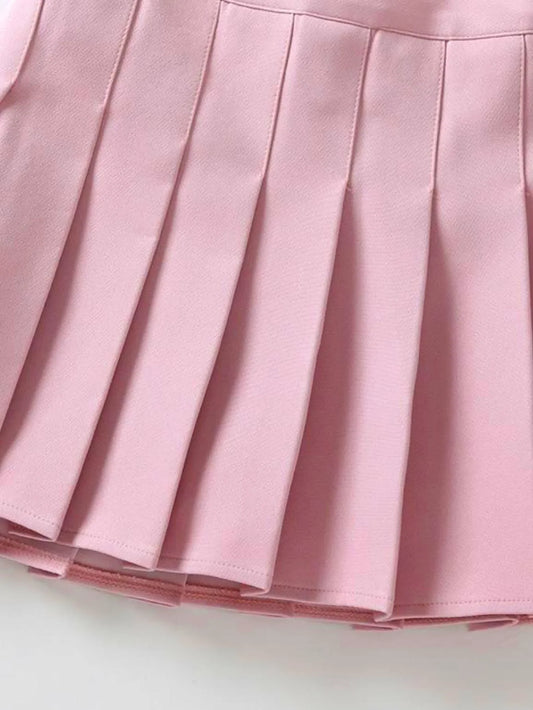 2026 Summer Women Pink High Waist Pleated Mini Skirt Casual School Style A-Line Skirt
