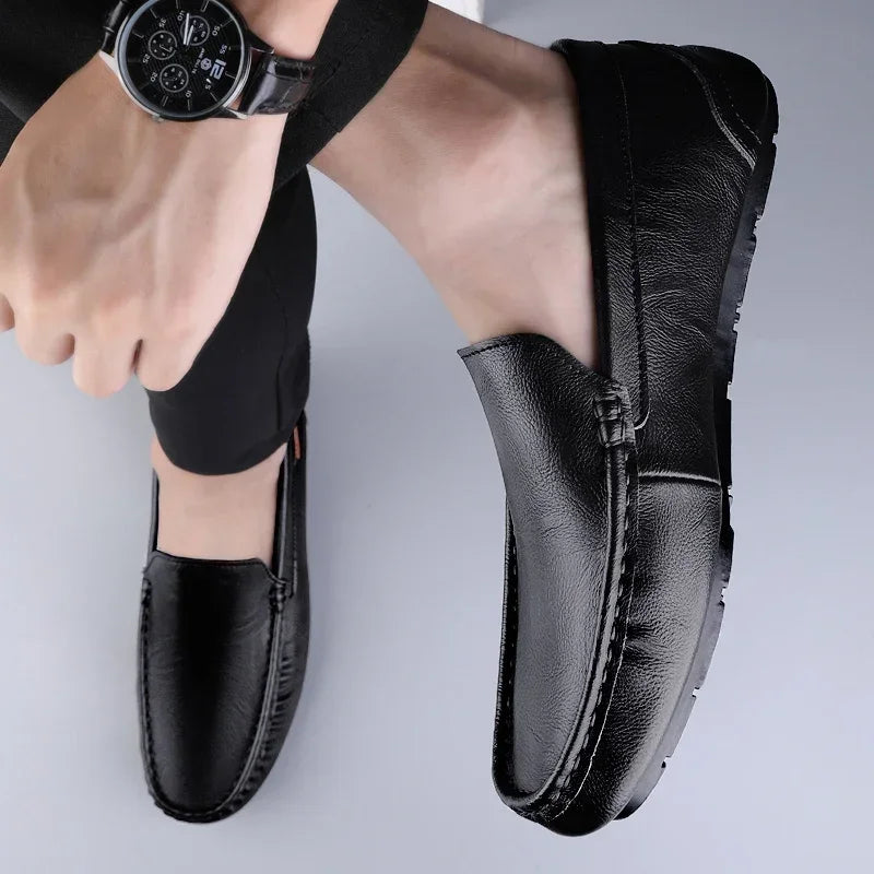 Genuine Leather Men Casual Shoes Slip on Mens Loafers Lightweight Comfortable Walking Shoes Breathable Formal Dress Shoes