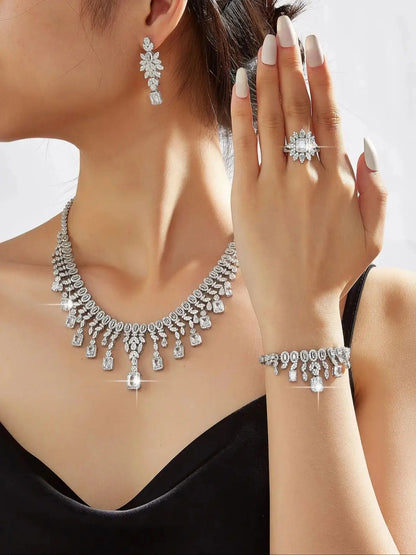 Elegant Necklace Sets for Women Water Drop Cubic Zirconia Layer Jewellery Set Dubai Saudi Bridal Engagement Party Accessory