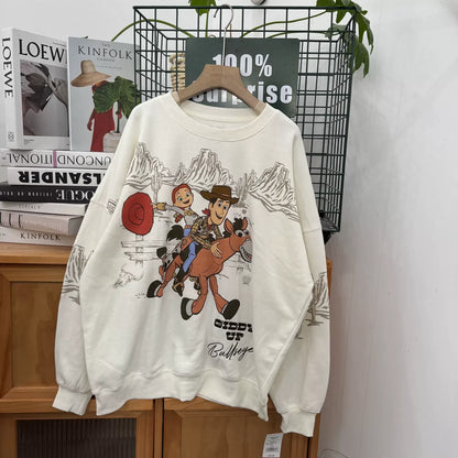 Toy Story Woody Embroidery Cartoon Print Sweatshirt New Women Unisex Couple Long Sleeve Pullover Jumper Tops Streetwear