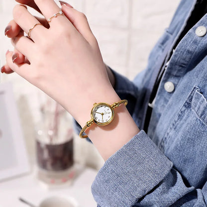 Luxury Women's Watch Small Gold Bangle Bracelet Watches Stainless Steel Retro Ladies Quartz Wristwatch Female Thin Chain Clock
