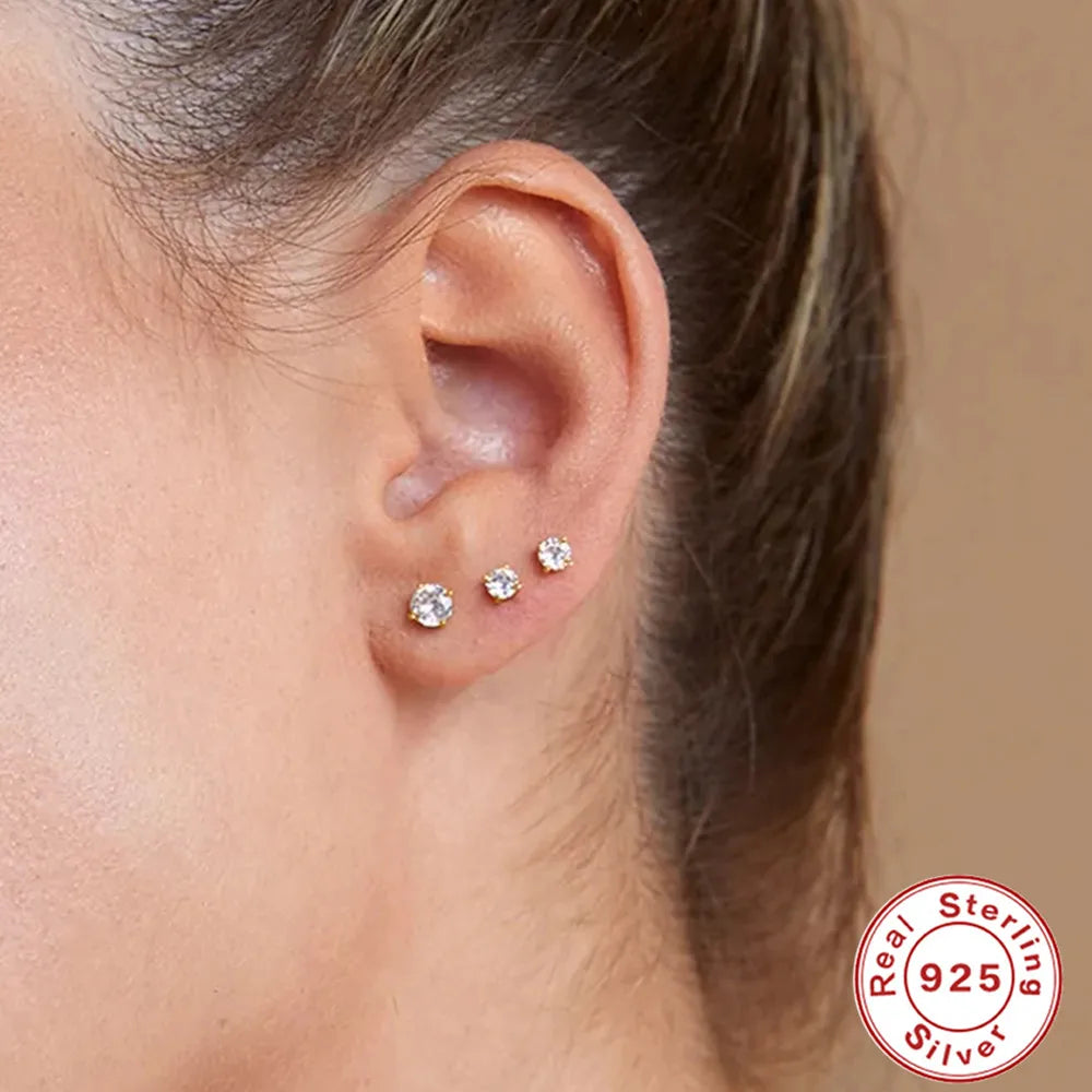 1Piece 925 Sterling Silver Labret Lip Ring Zircon Ear Studs Earrings For Women 2/3/4mm Tragus Cartilage Piercing Jewelry