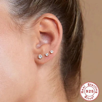 1Piece 925 Sterling Silver Labret Lip Ring Zircon Ear Studs Earrings For Women 2/3/4mm Tragus Cartilage Piercing Jewelry