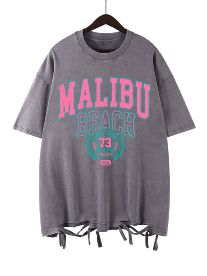 Beach Washed T-Shirt Women Letter Printing Cotton T Shirt Comfortable Crewneck Tops Casual Oversized Tees Female Clothes